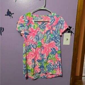 Lilly Pulitzer Pink and Blue Floral Short Sleeve Top
